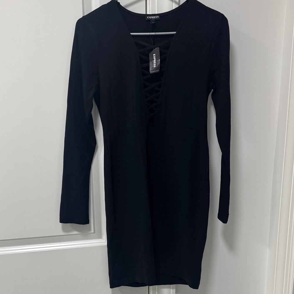 Express Black Crisscross Long Sleeve Dress
